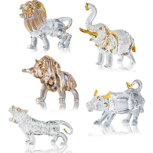H&D 5 Styles Glass Art Wildlife Animals Figurines Collectible Sculpture Home Office Statue Décoration Christmas Birthday Gift