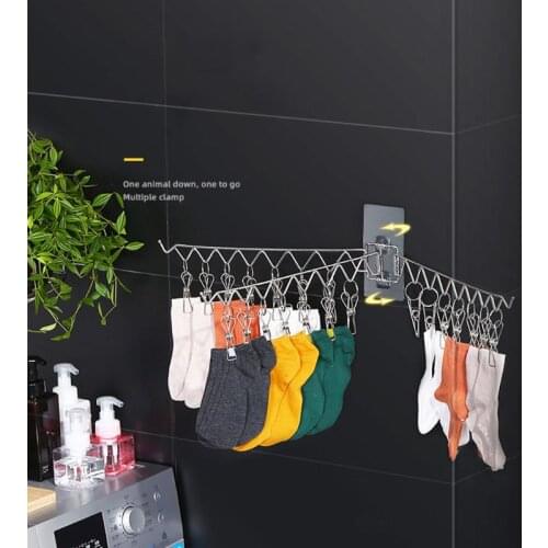Stainless Steel Foldable Wall Mounted Clothes Hanger Rotatable Windproof Panties Socks Underwears Drying Rack