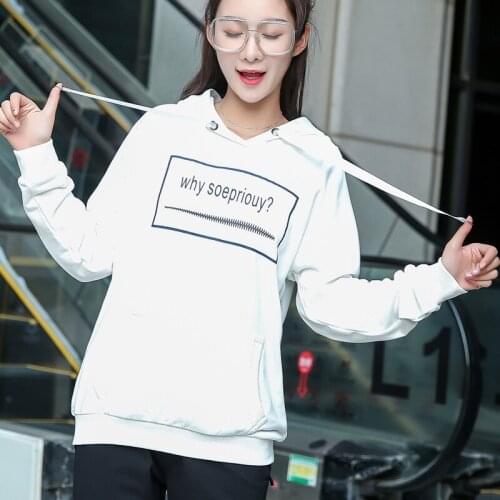 New loose solid color hooded coat women shirt long sleeve Sweatshirts black pullovers white