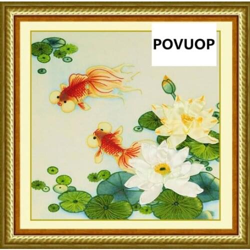 POVUOP New arrival ribbon embroidery 55X55cm paintings fashion print 3d peony