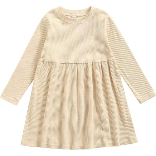 2021 Infant Baby Girls Autumn Knit Dress Long Sleeve Solid Color Clothes Knee Length A-Line Dresses Casual Baby Clothing