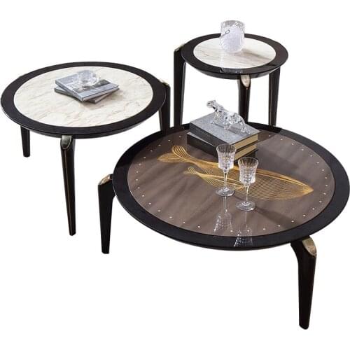Postmodern light luxury solid wood tea table living room marble round combination tea table corner table design