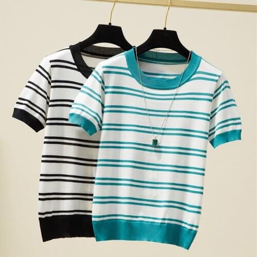 Striped Ladies Pullover Sweater Knitted 2021 New Summer Tops Short Sleeve Korean Fashion Women Clothing Pull Femme Sweater Mujer