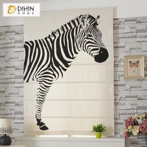 Cartoon Zebra Printed Roman Blinds Window Curtains Custom Made Roman Shades for Windows, Doors, Home, Kitchen, Living Room