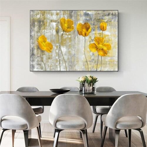 Hand Painted Spray Painting Picture Poster Abstract Yellow Flowers Canvas Paintings for Living Room Office Wall Art Home Decora