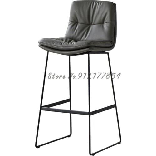 Nordic Wrought Iron Bar Stool Modern Minimalist Home Backrest Bar Chair Double Layer Soft Bag Creative High Stool Bar Stool