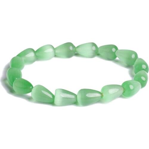 FYJS Unique Handmade Weave Many Colors Cat Eye Stone Water Drop Beads Elastic Bracelet for Valentines Day Jewelry