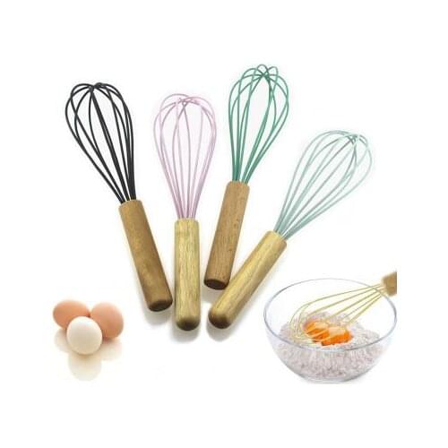 Egg Beater Wood Handle Egg Whisk Kitchen Utensils Manual Cream Butter Whisk Egg Mixer Silicone Kitchen Whisk Egg Cooking Tools
