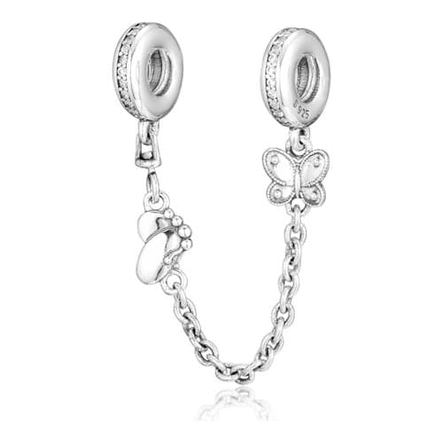 Spring Decorative Butterflies Safety Chain Fit Beaded Snake Chain Bracelets Sterling Silver Jewelry Fashion Female DIY Beads