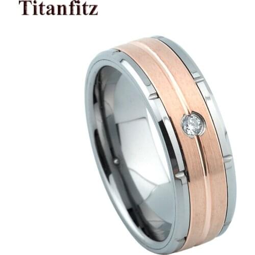 Alliances LOVE Tungsten Carbide jewelry marriage wedding band couple Rings for men and Women cz stone 8mm Rose Gold Color