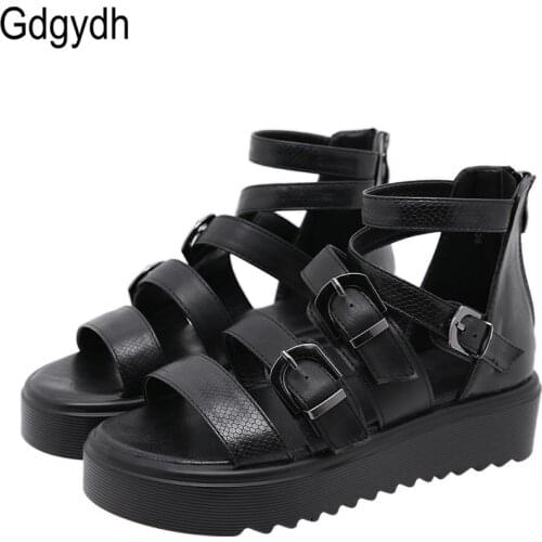 Gdgydh Black Open Toe Sandals Women Thick Bottom Rome Style Ladies Sandals Platform Heel 2020 New Summer European Retro Casual