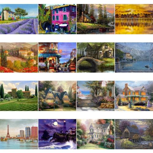 Cartoon Town Landscape Pastoral House Diamond Painting 5D Round/square Drill Embroidery Mosaic Cross Stitch Kits for Home Decor