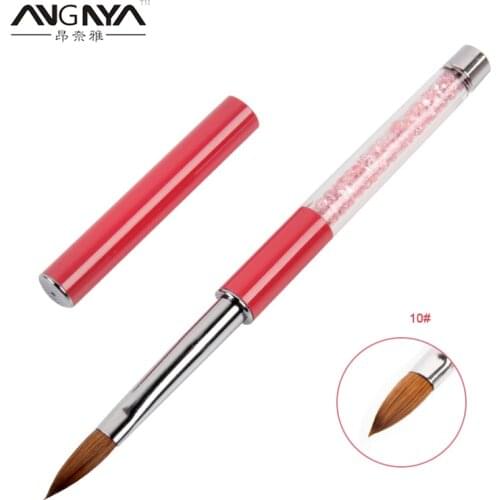 ANGNYA 1Pcs Nail Art Kolinsky Sable Acrylic Brush Pen 8#10# Pink Crystal Hand Nail DIY Painting Drawing Brushes Manicure Tools