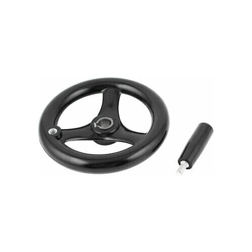 16mm x 160mm Black Bakelite 3 Spoked Handwheel Hand Wheel w Handle for Lathe
