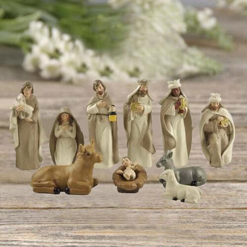 Nativity Scene Figures Christmas Elegant Profile Nativity Set Family Resin Decorative Figures Toys For Gift Holy Home Decoration