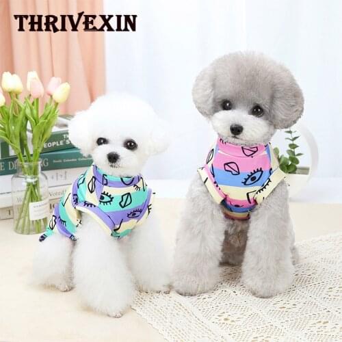 British Dog Puppy Clothes for Dogs Pomeranian Graffiti Pet Striped T-shirt Spring Pets Supplies Small and Medium Dogs Clothes