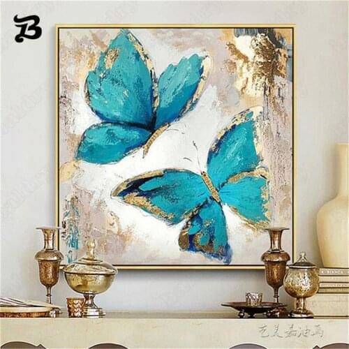 Canvas Painting Wall Art High-Quality Modern Abstract Blue Butterfly Oil Painting Wall Pictures for Living Room Wall Decoration