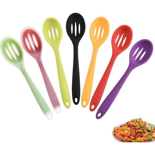 Colorful Cooking Long-handled Silicone Serving Spoon Slotted Skimmer Scoop Drainer Spoons Non-stick Kitchen Gadgets Accessories