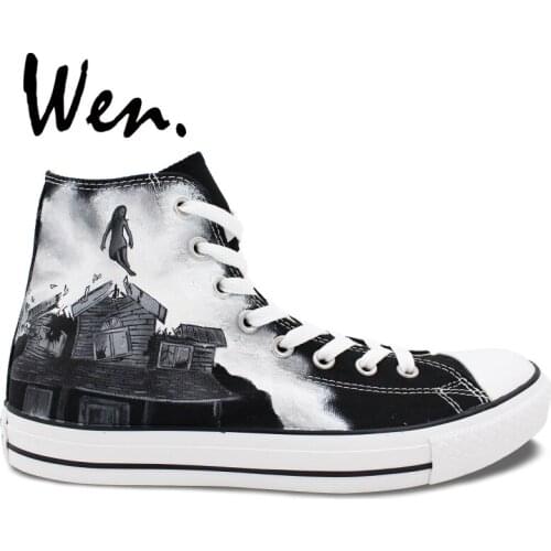 Wen Sneakers Hand Painted Shoes Pierce The Veil Design Custom Black High Top Canvas Sneakers Man Woman Gifts