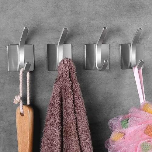 Towel Hooks Self Adhesive Coat Robe Hooks Bathroom Sticky Hanging Wall Heavy Duty Hook Stainless Steel Brushed/Black , 4 Pack