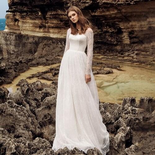 Lakshmigown Vintage A Line Lace Wedding Dresses 2021 Long Sleeves Bride Gowns Elagant Beach Boho Bridal Dress robe de mariee