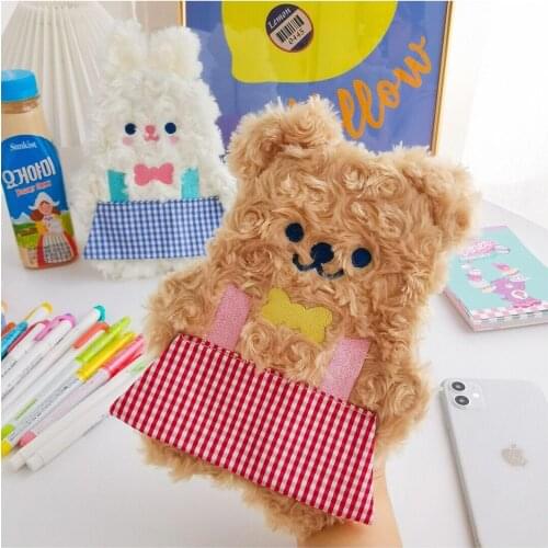 Cute Rabbit Cosmetic Cases Plain Skirt Bear Plush Pencil Case Student School Soft Stationery Storage Bag Makeup Pouch Girls Gift