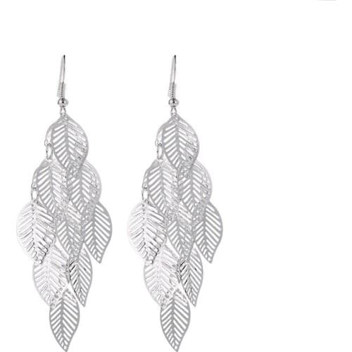MOFLO Hollow Leaf Earrings Gold Metal Long Tassel Drop Dangle Earring Pendientes Wedding Bridal Jewellry for Women