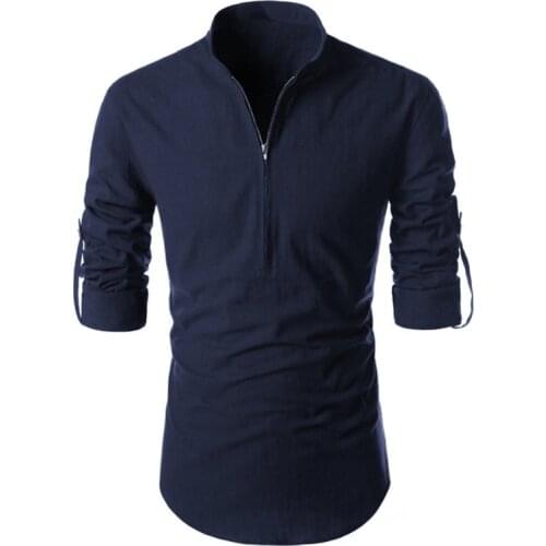 2021 Summer New Mens Casual Solid Color T-shirt European Mens Pullover Zipper Long Sleeve Shirt