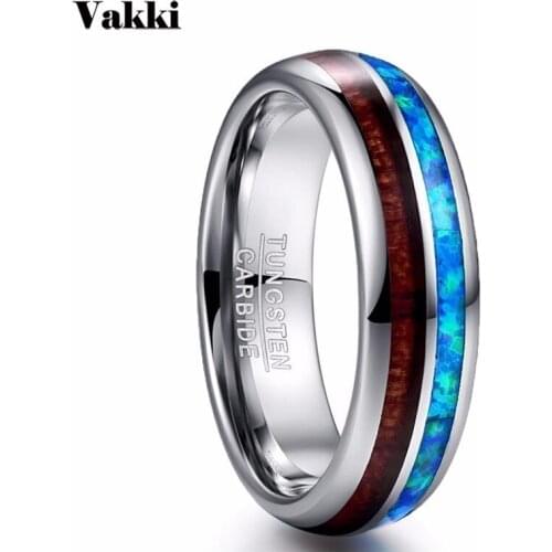 Mens Ring 6MM Wide Polished Abalone Shell Tungsten Carbide Rings Wood Blue Opal 100% Tungsten Steel For Male Wedding Ring 2019