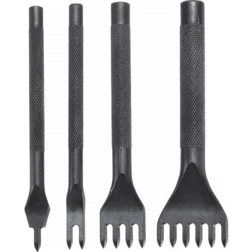 4pcs Leather Hole Punching Set Quality Steel 3/4/5mm Leather Punchs Kit 1/2/4/6Prong Rhombus Tooth For DIY Leather Craft Splicin