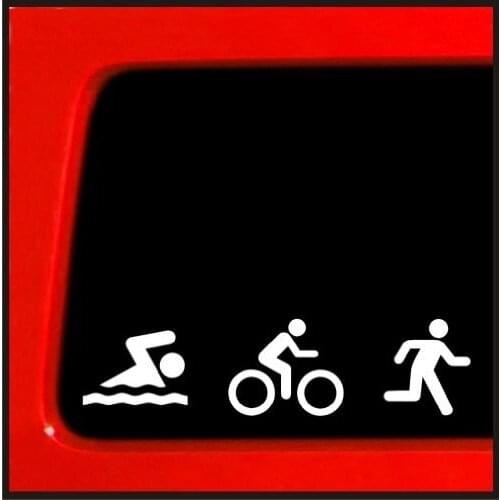Triathlon Decal Swim Bike Run Bumper Sticker Car window Die Cut decal 7" (White)