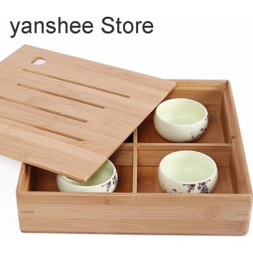 Natural rectangular square bamboo fruit tea box, log manual tea set and accessories gift box
