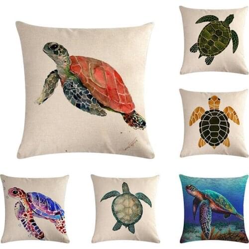 Sea turtle Pillow Cover Sofa Watercolor Sea life Beach Cushion Cover Home Decor Decorativos sofa 45X45cm
