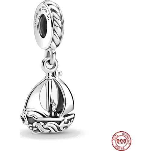 New Original Silver Color Sail Boat Dangle Diy Bead Fit European Pandora Charms Bracelet Bangles Diy Jewelry P623