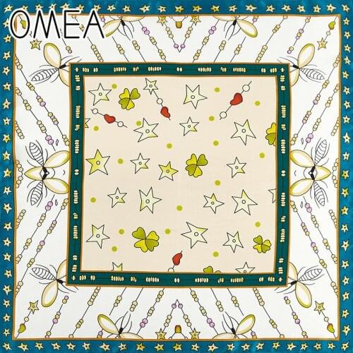 OMEA 100% Real Silk Square Scarf Women White Stars Small Neckerchief Fashion Luxury Head Scarf Girls High Quality Animal Print