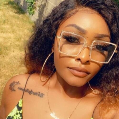 Line Rhinestone Glasses Frame Women Square Optical Eye glasses Fashion transparent Square Blue Light Glasses Diamond Spectacles