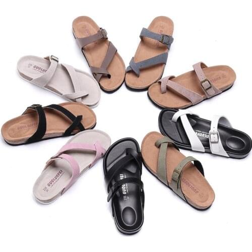 COSMAGIC 2021 New Summer Unisex Beach Cork Slippers Casual Women Men Nubuck Leather Solid Color Non-slip Flip Flops Shoe