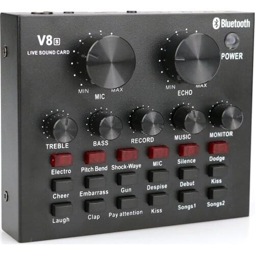 Professional External Sound Card Audio Interface for Computer Recording Live DJ Sound Mixer Phone Voice Changer with Bluetooth