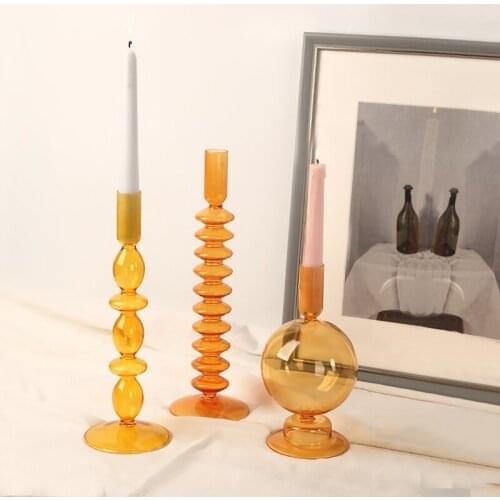 Glass Stick Candelabra Yellow Candle Holders Wedding Table Centerpieces Living Room Decor Pillar Candle Stand Stick Candelabra