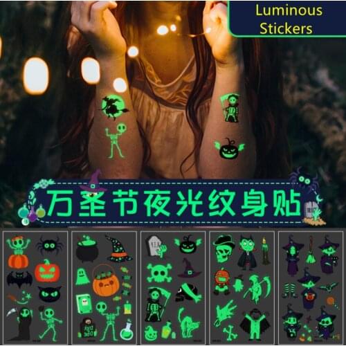 Spider Web Pumpkin Face Fluorescent Cartoon Luminous Tattoo Stickers Halloween Temporary Tattoos Stickers Kids Glow Toy