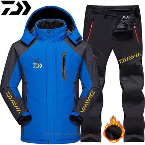 DAIWA Waterproof Fishing Suit For Men Winter Outdoor Thick Warm Windproof Camping Jacket And Pants Set Ski Equipment Snow Suits