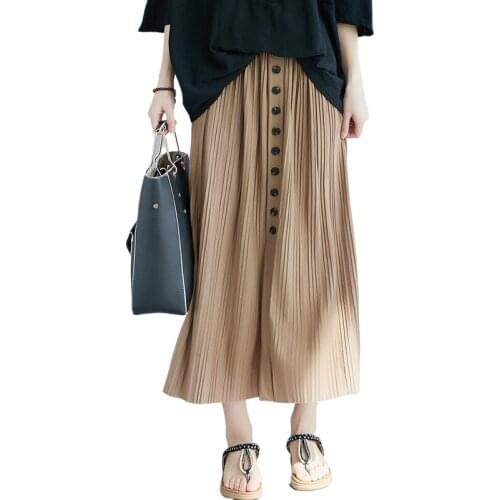 Oversize Chiffon Women Skirts 2020 Summer New High Waist Solid Button Ankle Length Female Skirts Top Quality