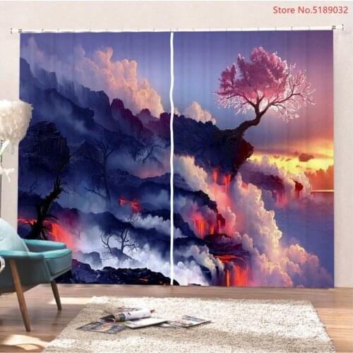Rainbow Smoke Print Window Treatments Modern Decor Curtain 2 Panel Blackout Window Drapes for Living Room Bedroom Custom Curtain