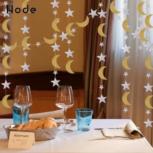 Mirror 2M moon five-pointed star garland Ramadan decoration party star ornaments Eid Mubarak garland ornament