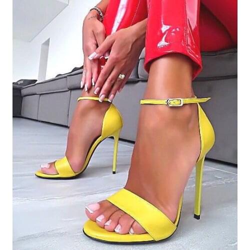Hot Selling Yellow Red Black Patent Leather Women Sandals Super High Heels Gladiator Sandals Shoes Women Plus Size 10 Customized