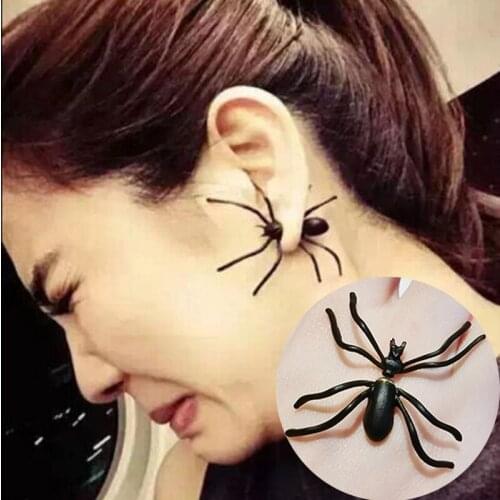 Halloween Decoration Halloween Costumes for Woman 3D Creepy Black Spider Ear Stud Earrings for Haloween Party DIY Decoration