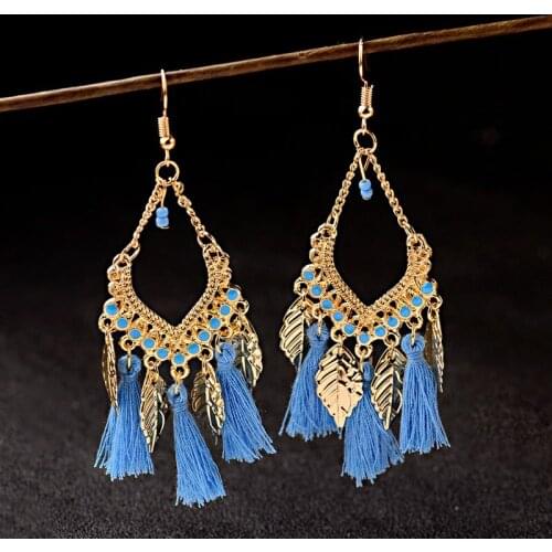 Bohemian Dangle Tassel Earrings For Women Wedding Party Gold Leaf Statement Earrings Ohrringe Long Vintage Fringing Jewelry