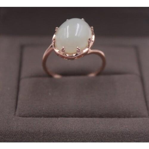 Pure S925 Silver &Hetian Jade Ring Rose Gold Color Flower Lace Womans Ring US 5-9 Elegant Fashion New Ring