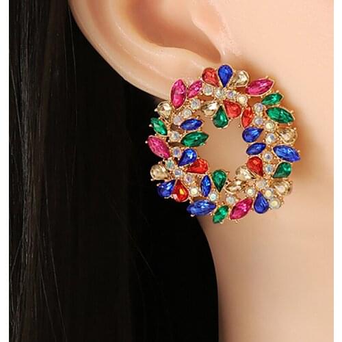 ZHINI New Punk Geometric Tound Hollow Dangle Drop Earring Boho 5 Colors Crystal Statement Earring Fashion Jewelry 2021 brincos