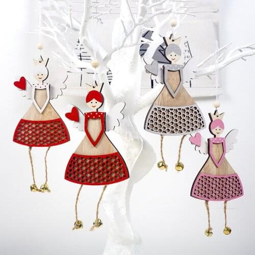 1PC Cute Christmas Angel Pendant Wooden Ornaments for Home Christmas Party Xmas Tree Ornaments Kids Gifts Decorations